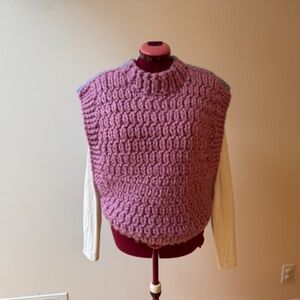 Funky Two Tone Blue and Pink Hand Knit Sweater Vest